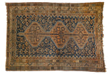 Hand-knotted Persian Kamseh rug, triple diamond medallions, navy, copper tones, 6'7