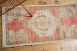 Vintage distressed Oushak rug, blush and beige, germinating plant motif, 1'6