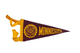 Vintage University of Minnesota felt pennant, maroon and gold with school seal, 4x8 inches.