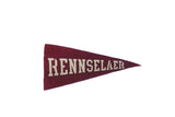 Mid-century mini vintage Rennselaer felt pennant, maroon with white text, 4x7.