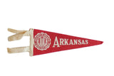 Mid-century University of Arkansas red felt pennant, off-white seal and text, 4x8 inches.