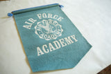 Vintage Air Force Academy banner: teal blue felt, top edge, and tassel detail.