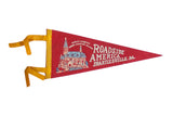 Vintage Roadside America Shartlesville PA red felt pennant with miniature village illustration.