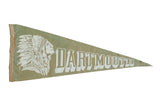 Vintage Dartmouth felt pennant, faded green, with Native American chief and white lettering.