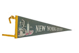 Vintage New York City felt pennant, dark gray-green with iconic city landmarks, 7x18.