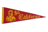 Red felt vintage Southern California pennant with gold Trojan warrior and 'So California' text.