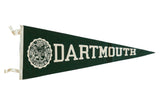Green vintage Dartmouth felt flag pennant, white college seal and lettering, 11x29 inches.