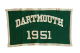 Vintage Dartmouth 1951 felt banner, dark green with cream lettering and border, 18x30 inches.
