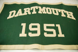 Green felt vintage Dartmouth 1951 banner with cream appliqué and light creasing.