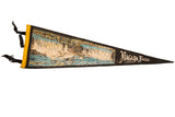 Vintage black felt pennant depicting Niagara Falls, Canada, with a yellow border.