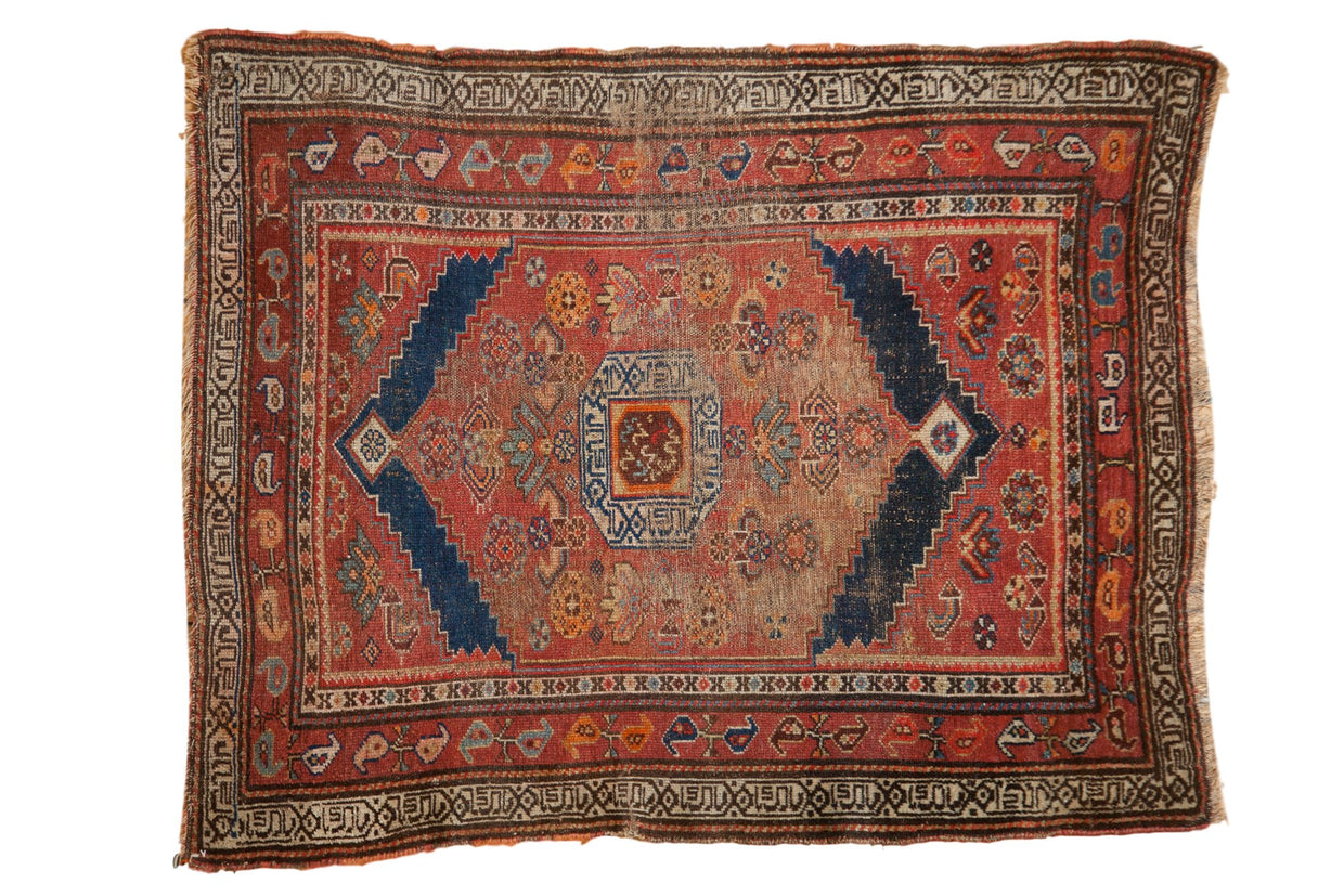 3.5x4.5 Antique Kurdish Square Rug // ONH Item 7259