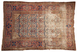 Antique Malayer rug, allover vinery and blossomed floral design, madder root red rust main border, heavy wear.