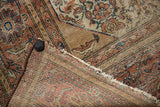 Antique Malayer rug detail: hard wear to foundation, exposed knot heads, tattered sides.