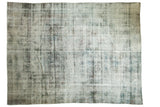 Distressed vintage Sarouk carpet, charcoal, purple, ivory with textural wear, 8'8