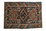 Antique Persian Karaja rug with triple medallion, indigo, terra cotta, mallard green, 3x4'3.
