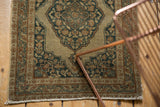 Antique Jalili Tabriz rug corner, intricate scalloped spandrel, ivory, pale rust, dusty navy.