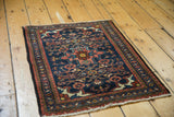 Vintage Borchalou rug corner: navy Herati design, blush accents, meandering vine border, low pile.