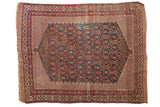 Collector antique Afshar rug, allover interconnected botehs, elaborate vines in navy, madder red, ivory.