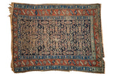 Antique Persian Kurdish rug with allover Herati motif in navy, madder red, and ivory. 3'8