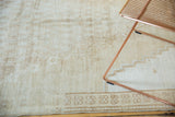 Vintage Distressed Oushak rug showing even wear, faint foundation, and subtle lattice patterns.