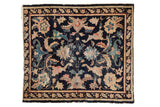 Antique Chinese square rug, allover Persian stylized palmettes and vinery, navy and beige.