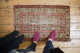 Antique Hamadan rug mat, early 20th century, with trellis floral vine motif, wide main border, and mostly even wear.