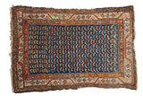 Antique Persian Hamadan rug with navy blue allover Mahi-Mahi pattern, orange geometric border.