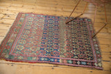 Antique West Persian rug detail: worn pile, repeating floral medallions, and exposed foundation.