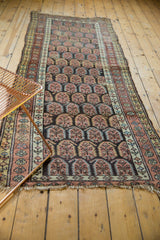 Antique Northwest Persian runner's field with charcoal and copper germinating plant boteh designs.