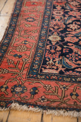 Fine detail of antique Malayer runner's wide border and navy Herati motif.