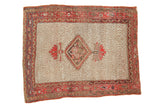 Antique Malayer square rug with central diamond medallion, ivory lattice field, and fuchsia red borders, 3'x3'7