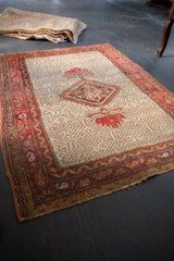 Antique Malayer rug border, intricate boteh and vine motifs, fuchsia, cherry red, brown.