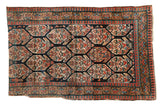 Antique Northwest Persian rug, allover boteh design, pawn borders, navy, red, ivory, teal hues.