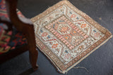 Vintage Malayer rug corner, wide banded vine and floral border in pink, ivory, brown.