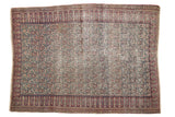 Antique Persian Doroksh rug with ivory field, cochineal red border, allover germinating boteh paisley. 4'2