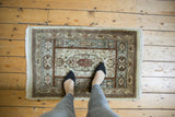 Vintage Tabatabaie Tabriz rug fringe and edge, ivory, powder blue, coffee brown Rococo vinery.