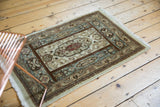 Corner of a vintage Tabriz rug with ivory fringe and scrolling Rococo vinery.