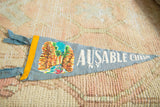 Pointed tip of the vintage Ausable Chasm felt pennant with distressed white 