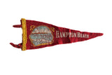 Deep red vintage Hampton Beach felt pennant, embroidered with coastal scene, 4x11.
