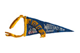 Vintage blue felt Whiteface Mt. Summit pennant, yellow trim, 1962 numbers, mountain art.