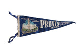 Mid-century blue felt Provincetown Mass. pennant with white text and monument.