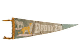 Vintage Bronx Zoo felt pennant, oxidized green-gray with white lettering, tiger, and zebra.