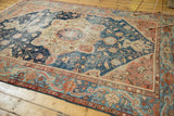 Antique Farahan Sarouk rug border, elongated vine and floral buds in navy, terra cotta, powder blue.