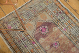Distressed Oushak runner detail: plum, ivory, tangerine, cochineal tree-of-life motifs, mostly even wear.