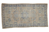 Vintage distressed Turkish Oushak rug, faded ivory, cobalt blue floral patterns, 2'10