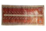 Hand-knotted vintage distressed Oushak rug runner, ivory tree of life, rust and terra cotta field, 1'10