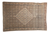 Antique Senneh rug with diamond medallion, Herati pattern, dark navy and ivory, 4'3