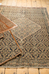 Intricate Herati pattern and sharp-stepped diamond medallion of an antique Senneh rug in navy and ivory.
