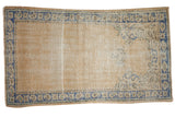 Distressed Oushak rug, open beige field, sky blue cloudband prayer niche, 2'11