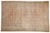 Distressed vintage Oushak carpet, allover apricot and ivory floral design with even wear, 5'8